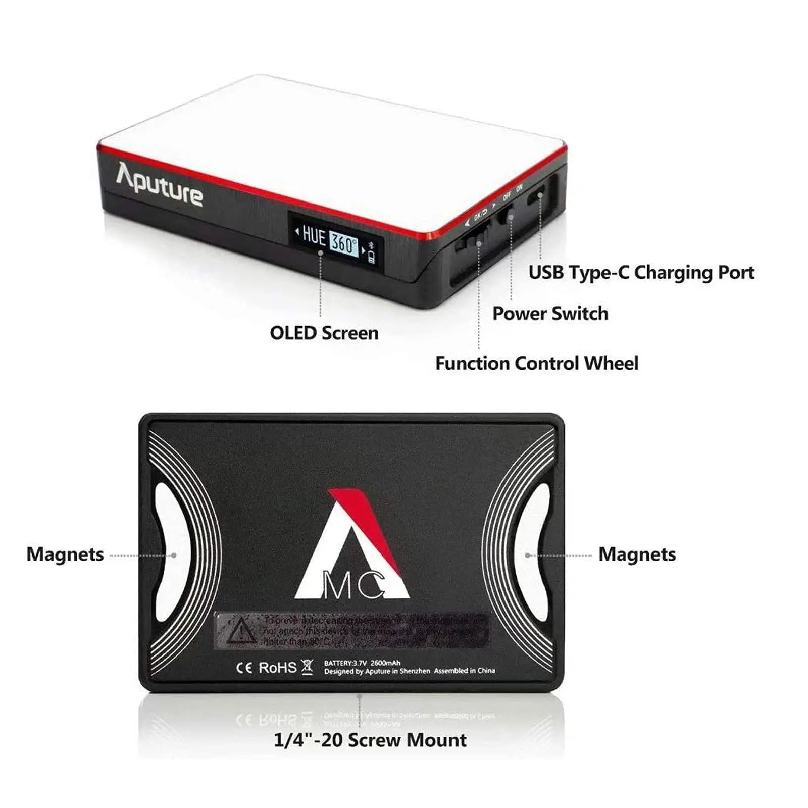 Aputure MC RGBWW LED 2000K-10000K Support Magnetic Attraction IP65 Protection 15 Built-in Light Effects and App Control