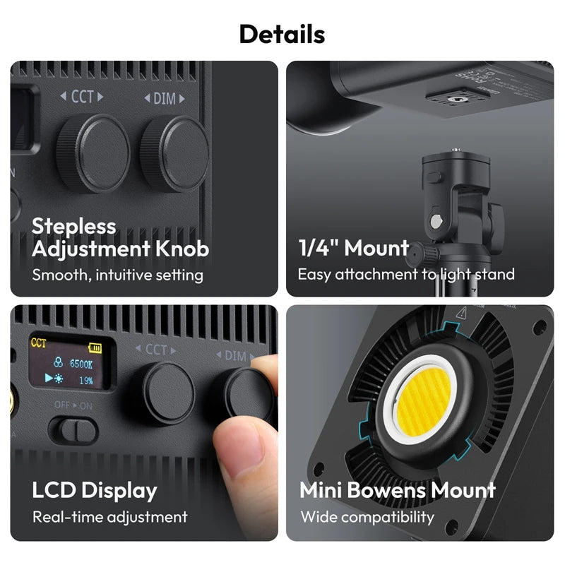 Ml100Bi | ML100RGB 100W COB Video Light 2700K-6500K Bi-Color | 360° RGB Photography Studio Light for Shot Livestreaming