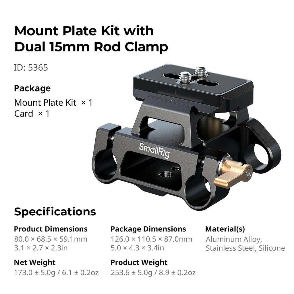 Arca-Type Mount Plate Kit with 15Mm Dual Rod Clamp Universal Integrated Arca-Swiss Baseplate W Quick Release Plate 5365
