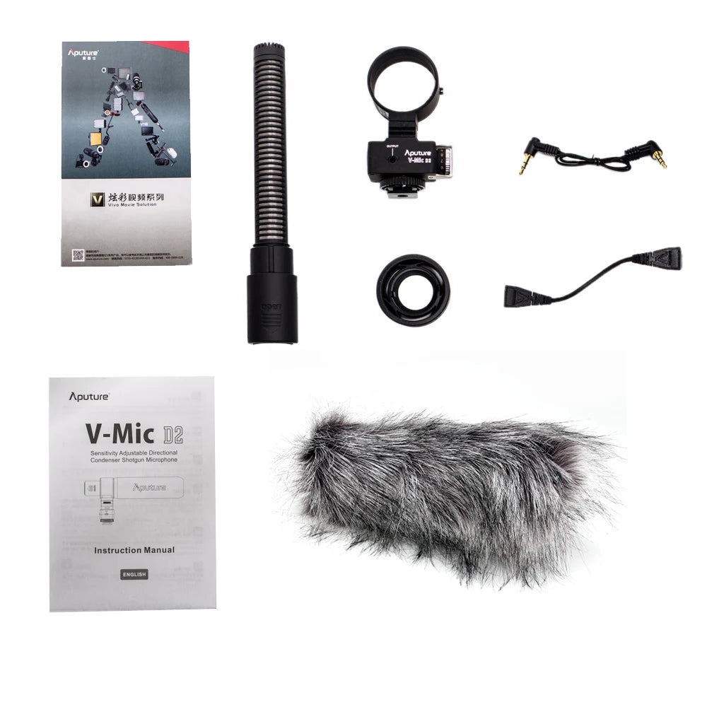 Aputure V-Mic D2 Sensitivity Adjustable Directional Condenser Shotgun Microphone Mic for Canon Nikon Sony Camera DV Camcorder