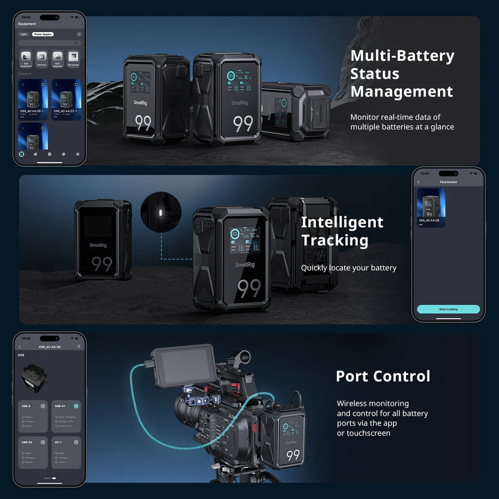 Renan Ozturk X Touch Smart Triple-Proof V Mount Battery X99 APP Control with D-Tap/Usb-C/Pd/Bp/Usb-A/Dc Multi Ports