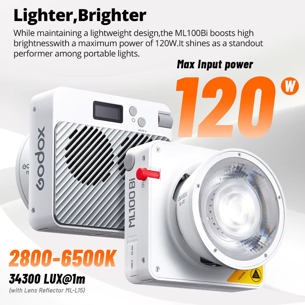 Godox Ml100Bi 120W Bi-Color Pocket LED Video Light Metal & Plastic Vlog Photography Fill Light